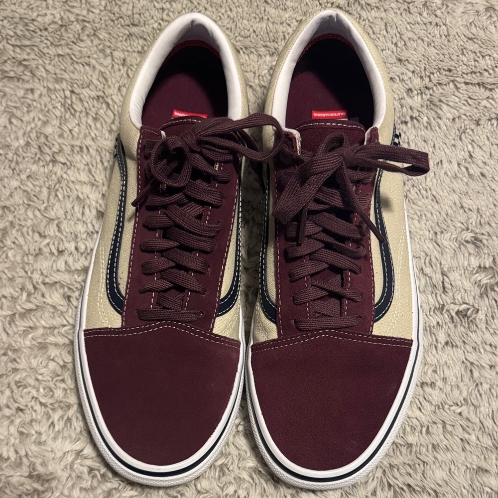 Vans Men's Maroon and Beige Sneakers